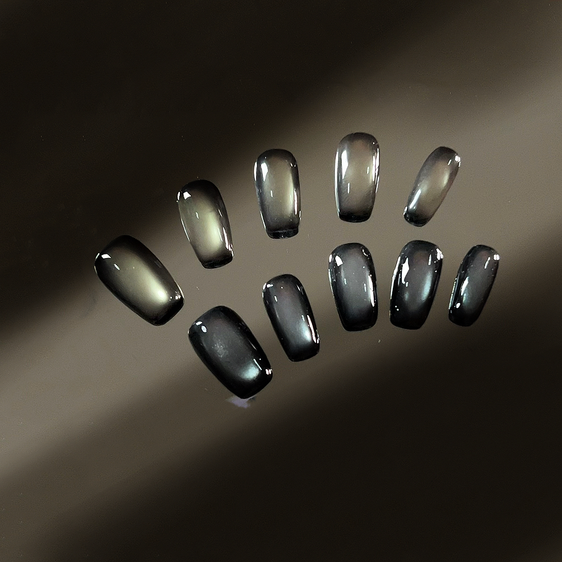 【黑珍珠 黑金 黑银】玻璃珠黑色猫眼纯手工穿戴甲拍照很闪气质美甲