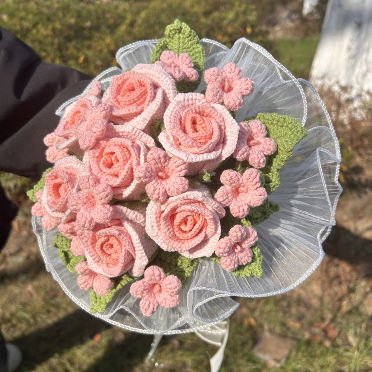 成品手工编织玫瑰新娘手捧花