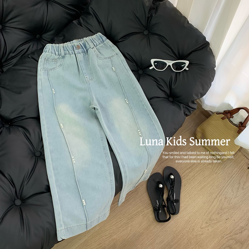 女童夏装牛仔裤2025新款儿童小众百搭长裤洋气女大童裤子