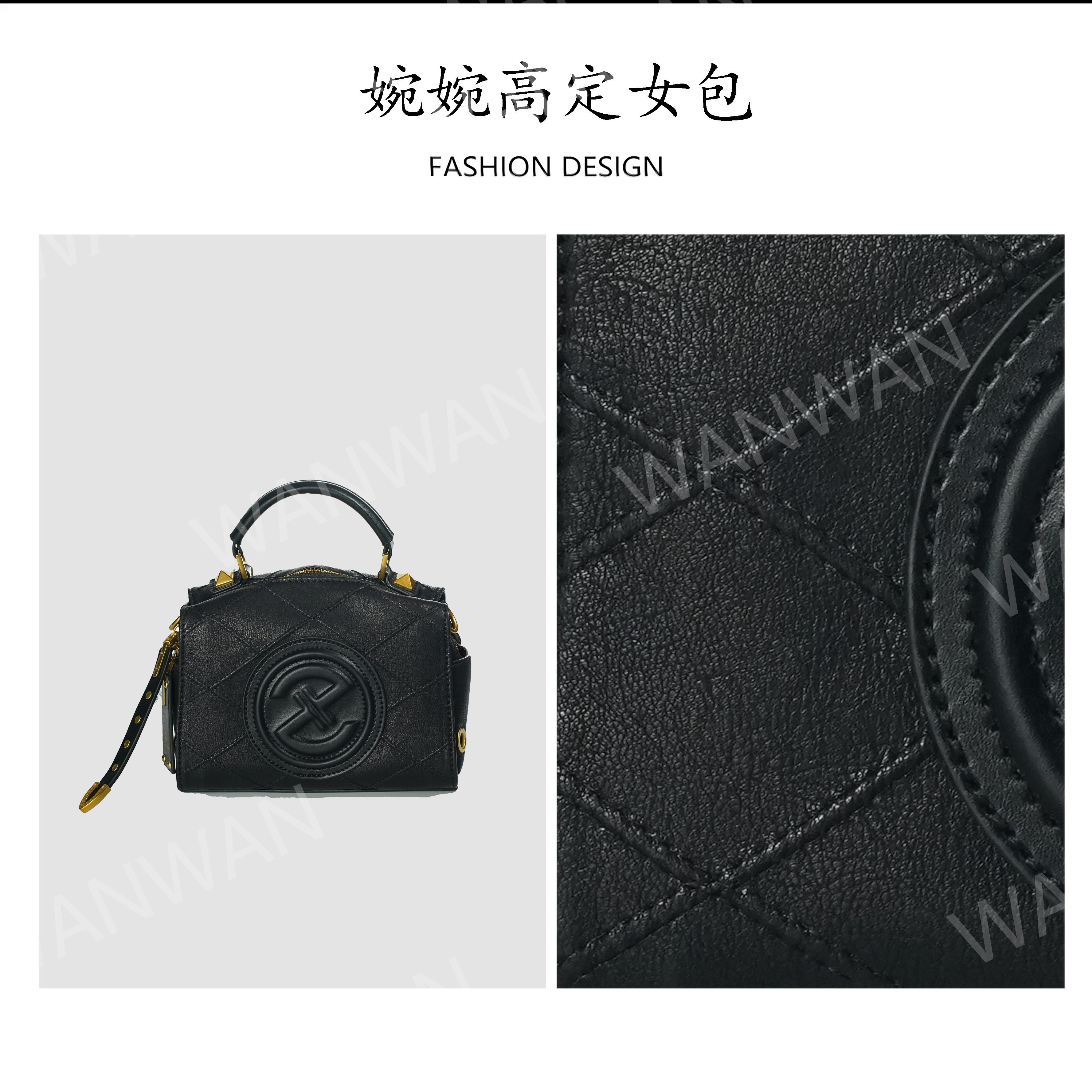 WANWAN 潮流文艺风斜挎包腋下夏季复古法式KF1314-8921-黑色