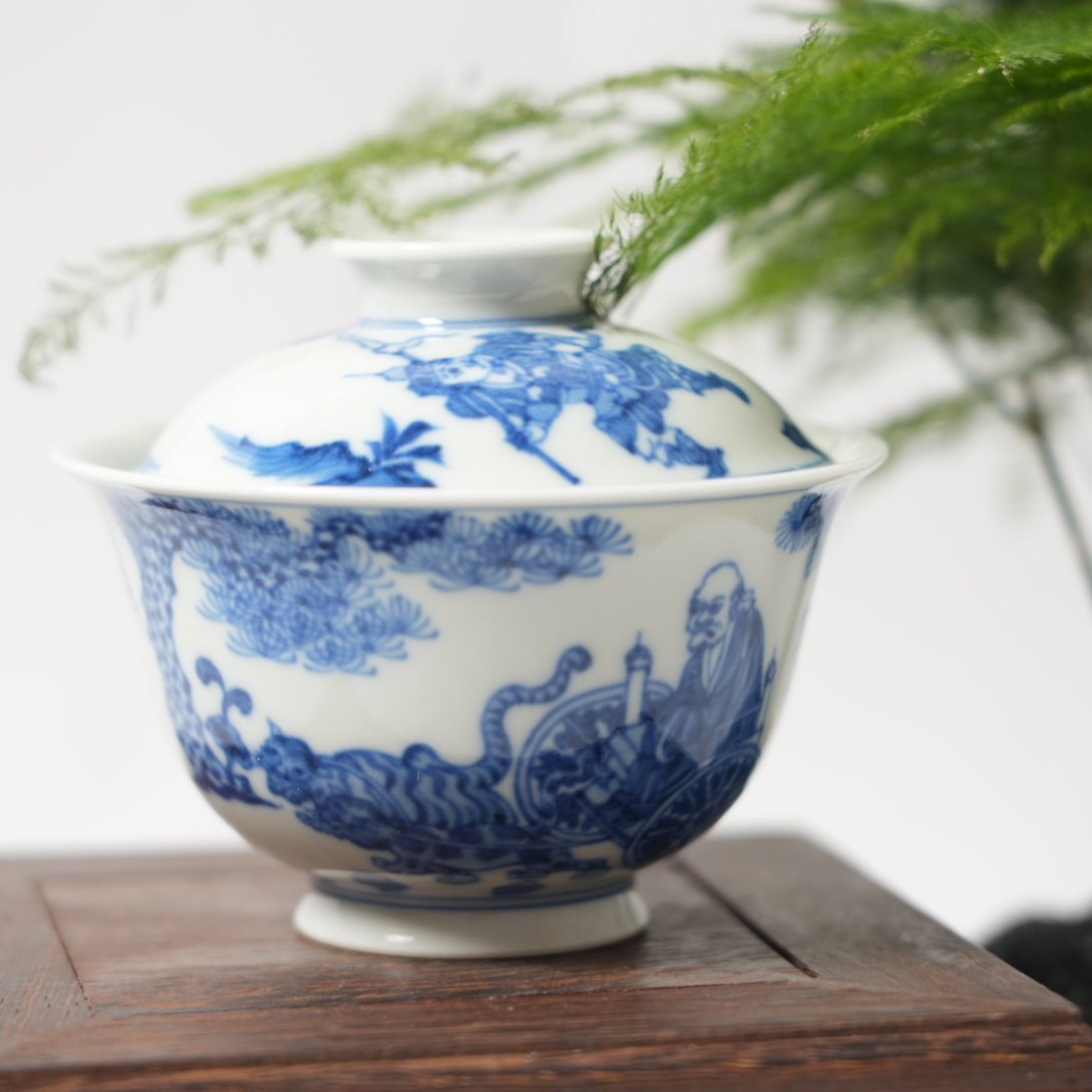 景德镇陶瓷-古县衙人物鬼谷子元宝盖碗