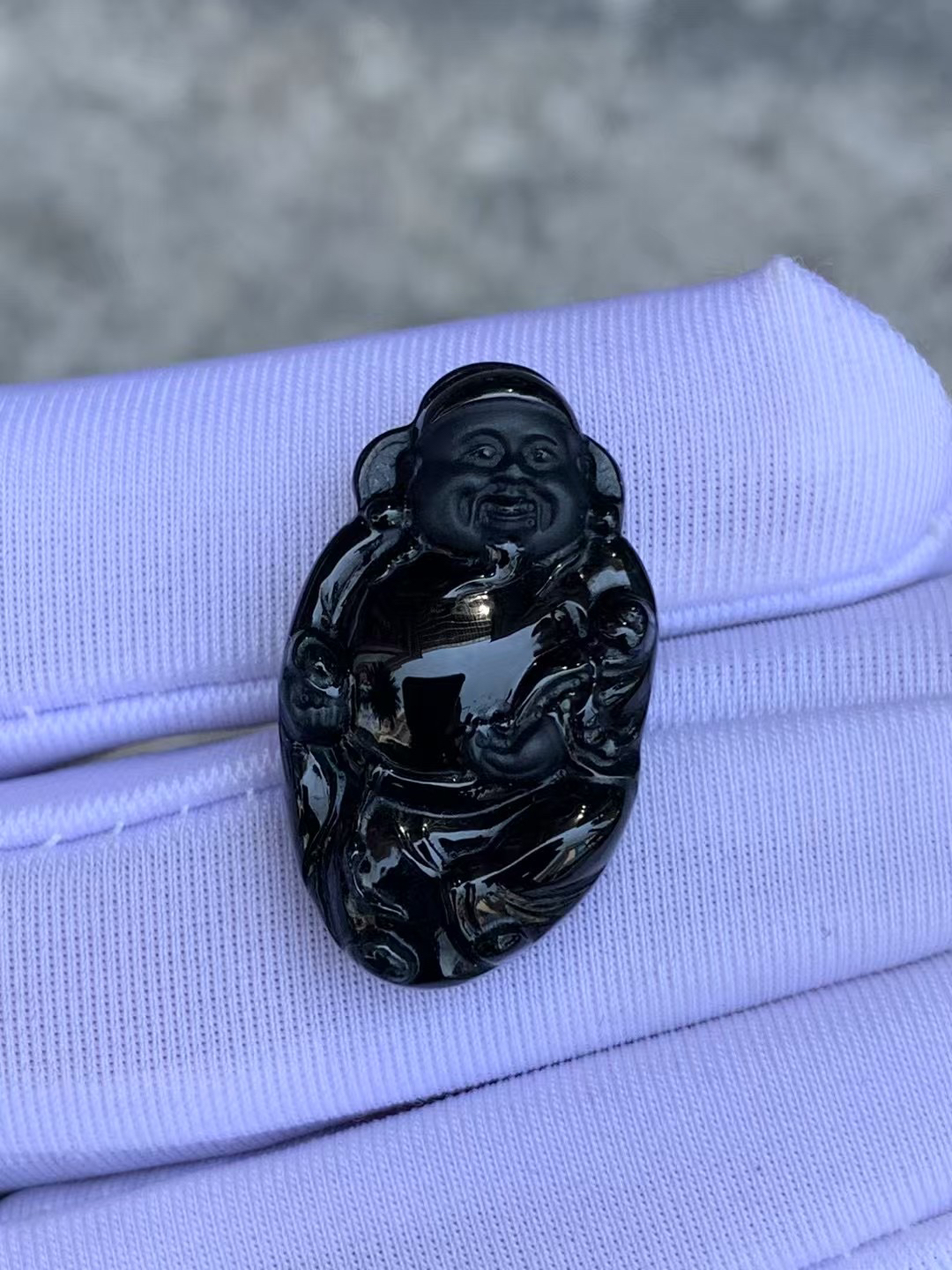 墨翠财神爷裸石黑度极黑油亮吊坠