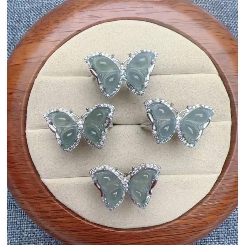 A货翡翠戒指镶嵌蝴蝶戒指JZ07多样性发其一拆标不退不换