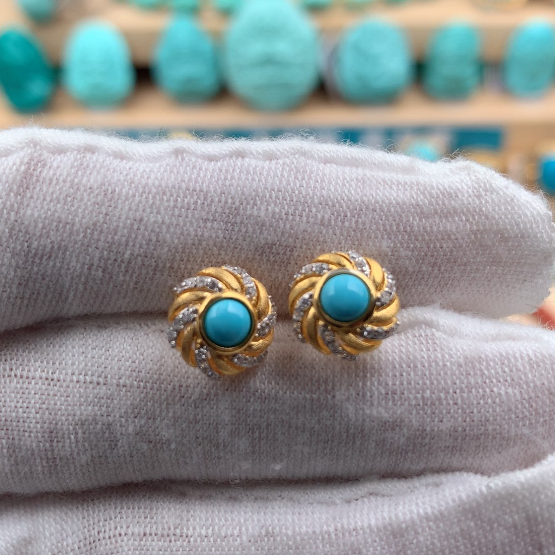 绿松石珠宝奇石银S800镀金镶嵌