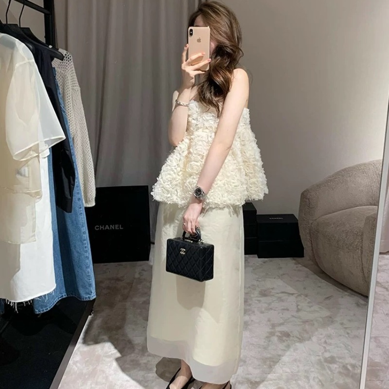 韩系精致立体花瓣吊带背心法式气质双层玫瑰吊带设计感性感上衣女