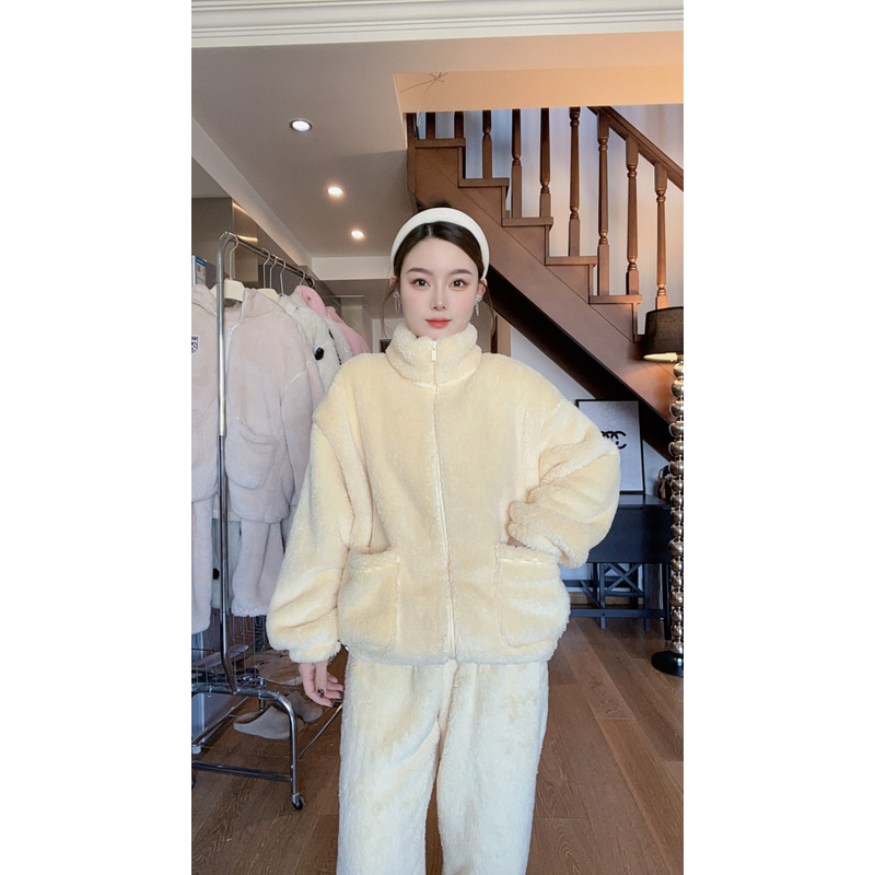 男女同款秋冬新款加绒加厚家居服套百搭时尚质宽松睡衣可外穿