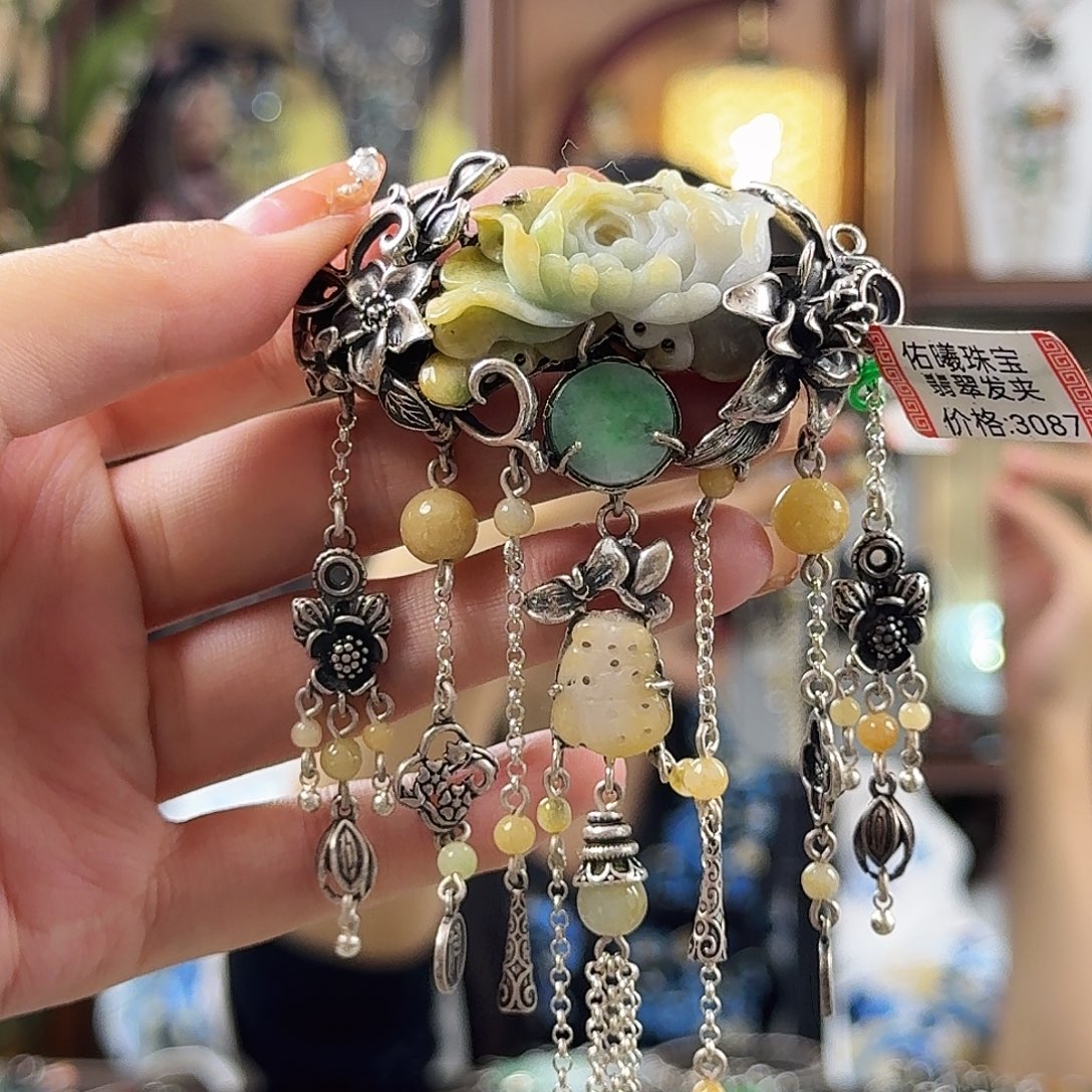 翡翠银S925镶嵌发饰