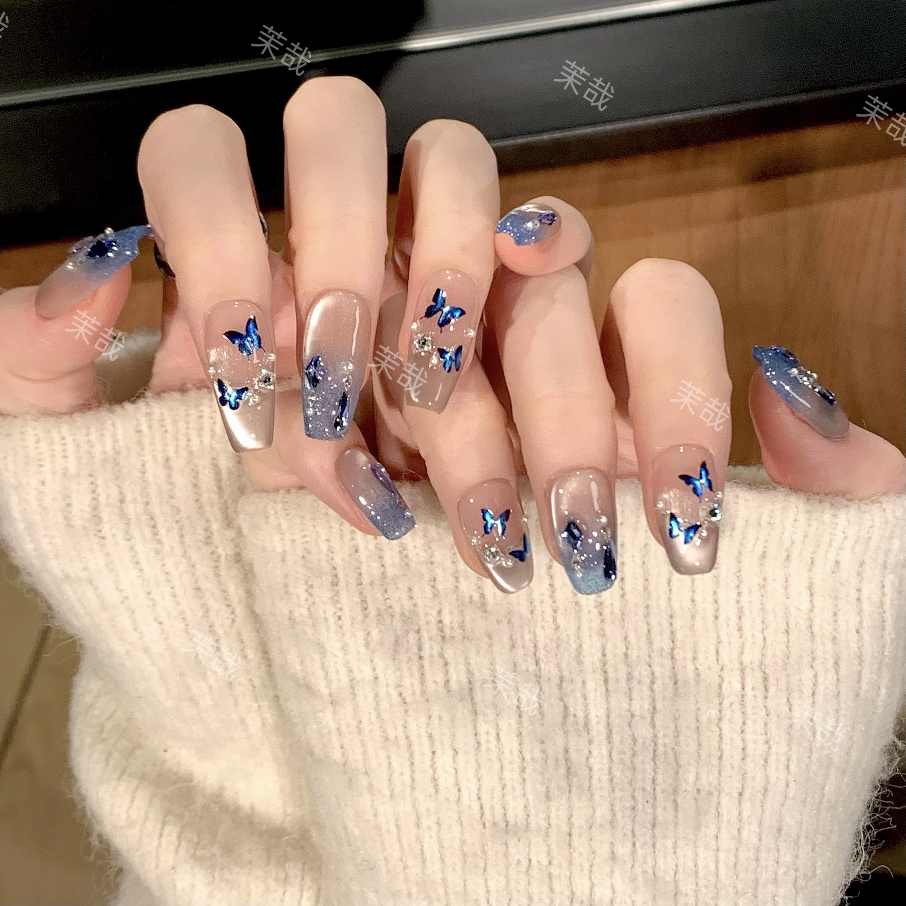 茉哉【晓梦迷蝶】纯手工定制美甲拆卸穿戴甲A4350 S