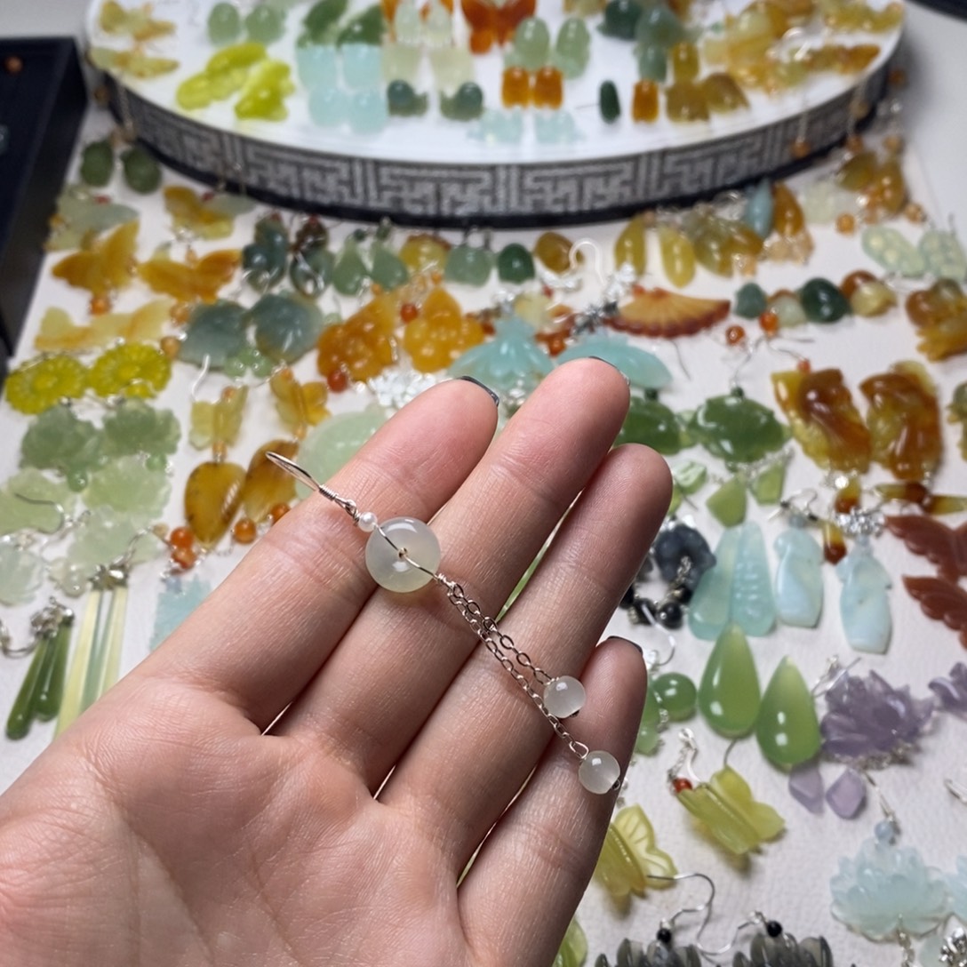 山***事蛇纹石玉合金耳饰/颈饰