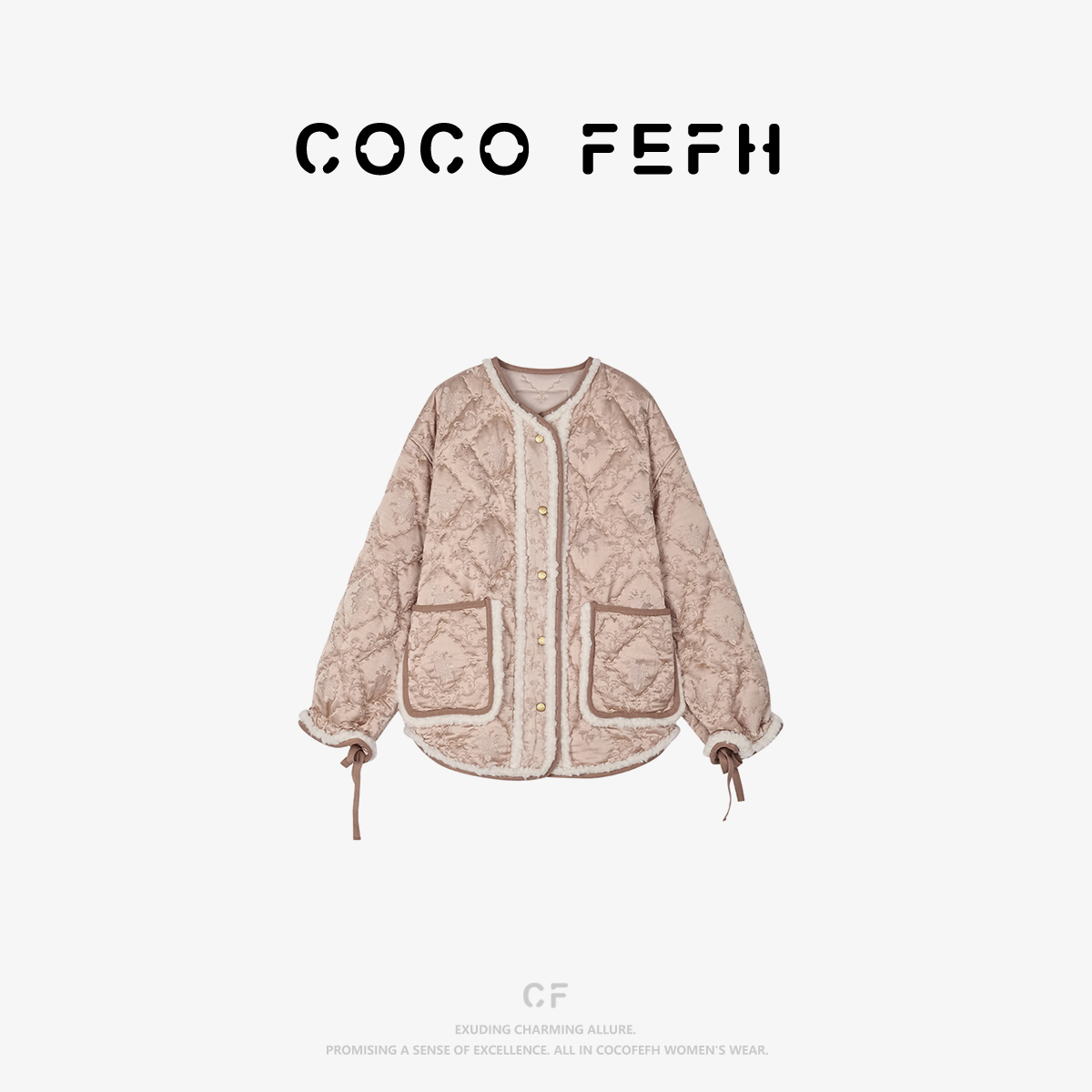 COCO FEFH【棉服】2025冬季新款圆领时尚古典提花棉服外套Z8315