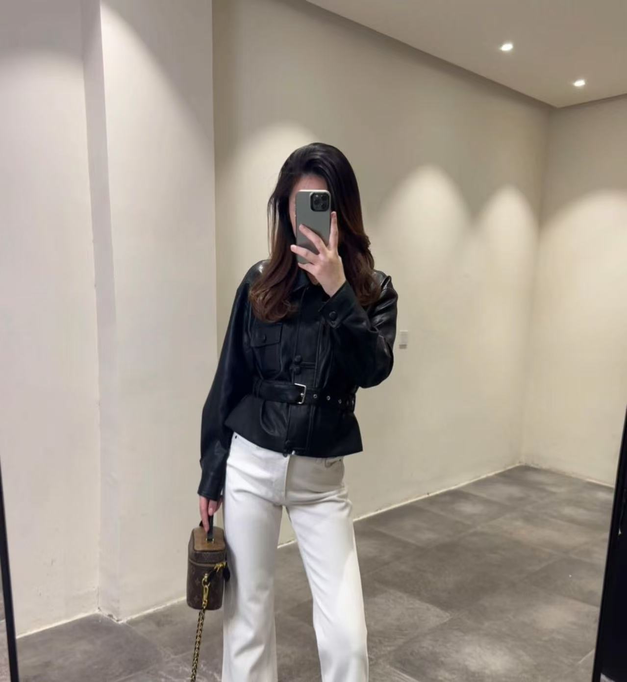 欧货 腰带款时髦蛋白pu皮衣外套