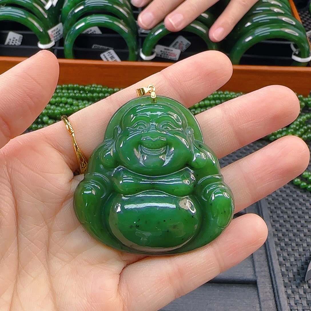 颈饰银S925镶嵌和田玉碧玉佛公卡50