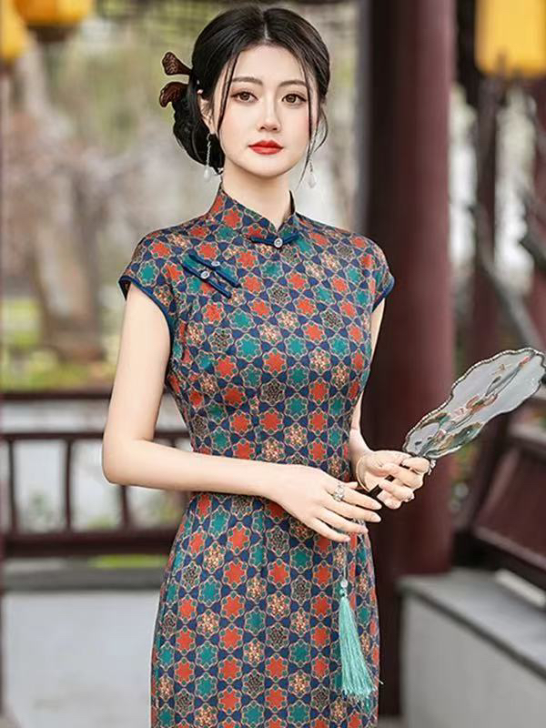 8767-bzy新中式旗袍高端2025夏季老上海日常可穿素雅国风礼服