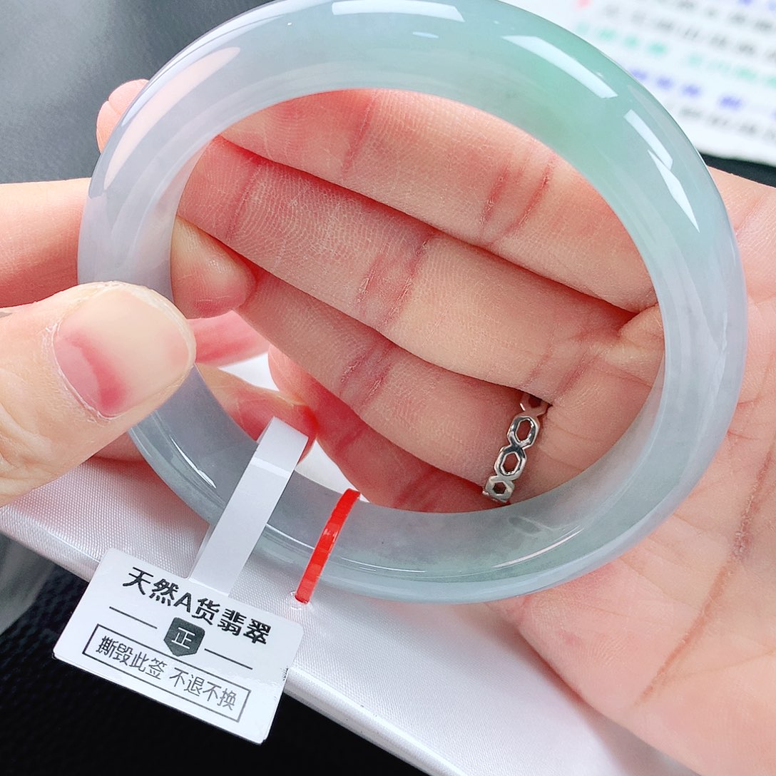 未镶嵌手镯翡翠59冰蓝金丝绿