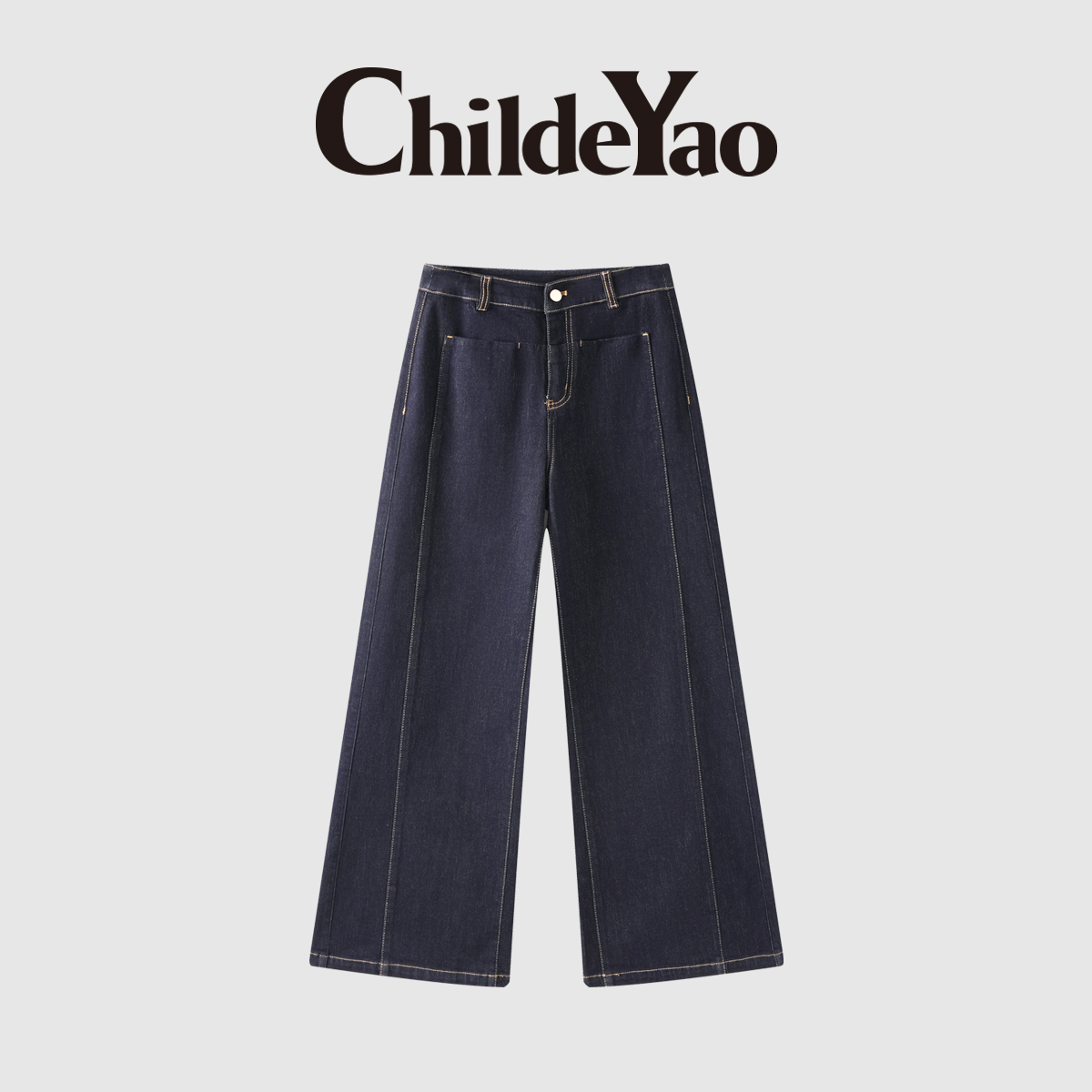 CHILDE YAO莱赛尔棉女高腰立体分割明显阔腿直筒牛仔裤CYC58360