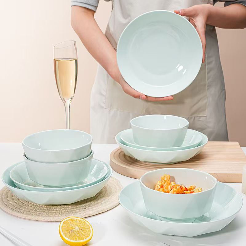 【4只装】青瓷8英寸荷口盘高温釉下彩陶瓷餐具