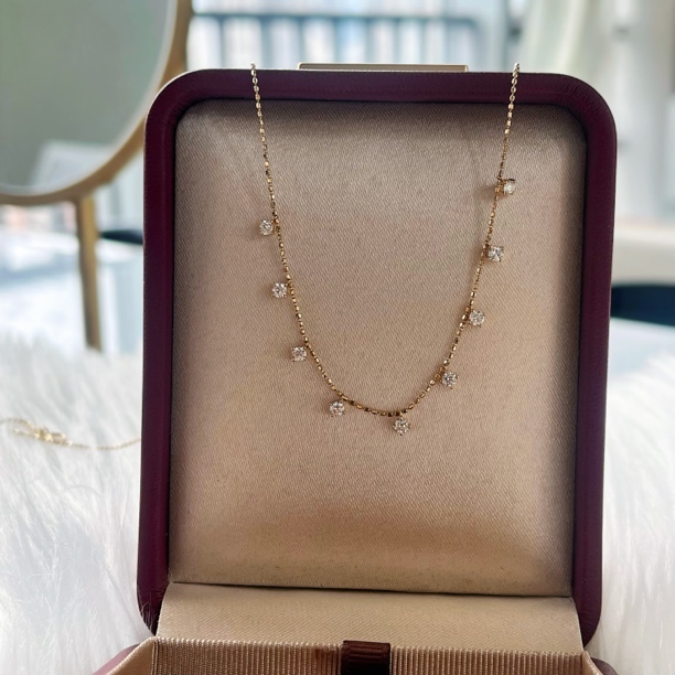 CFJEW 18k金天然钻石细闪满天星项链轻奢气质精致百搭