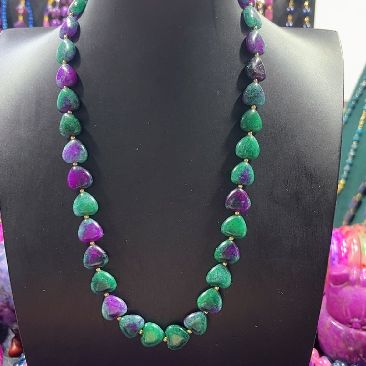 【闪购商品】琉璃颈饰舒具石老油料12绿舒丝绒玉华爱心项链爆款