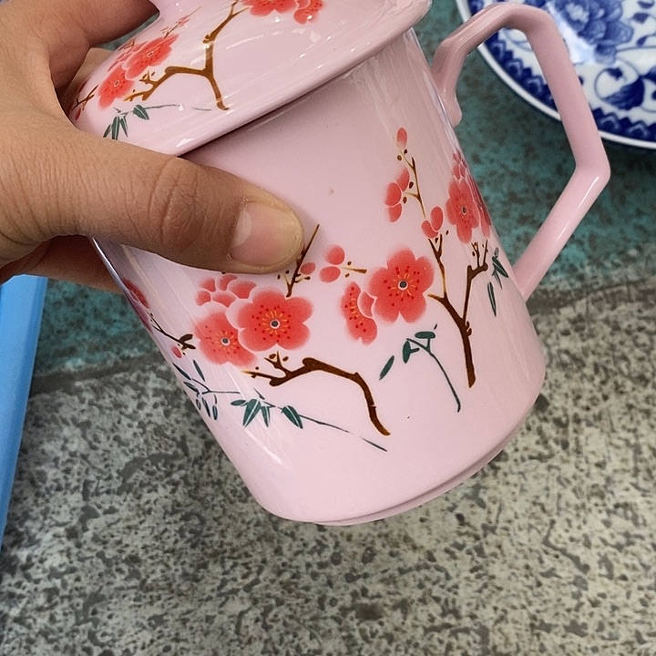 摆件陶瓷福红稀土翠竹红梅办公杯