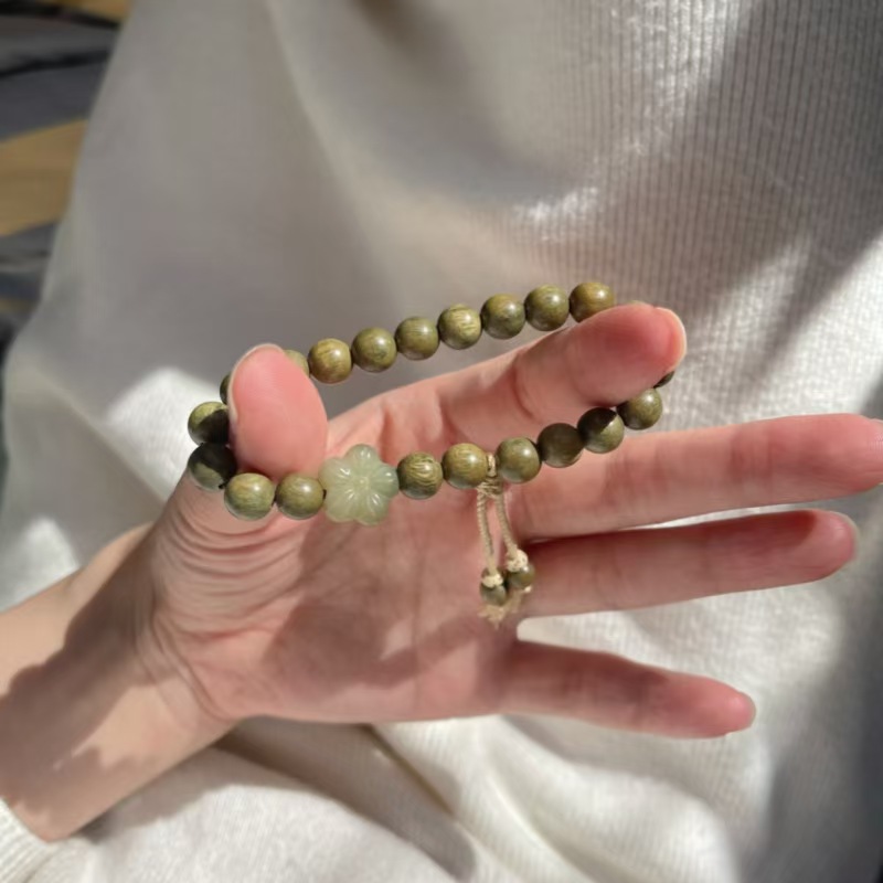 非金属木质手链 植物花卉古风拼色绿檀百搭小众气质复古手链