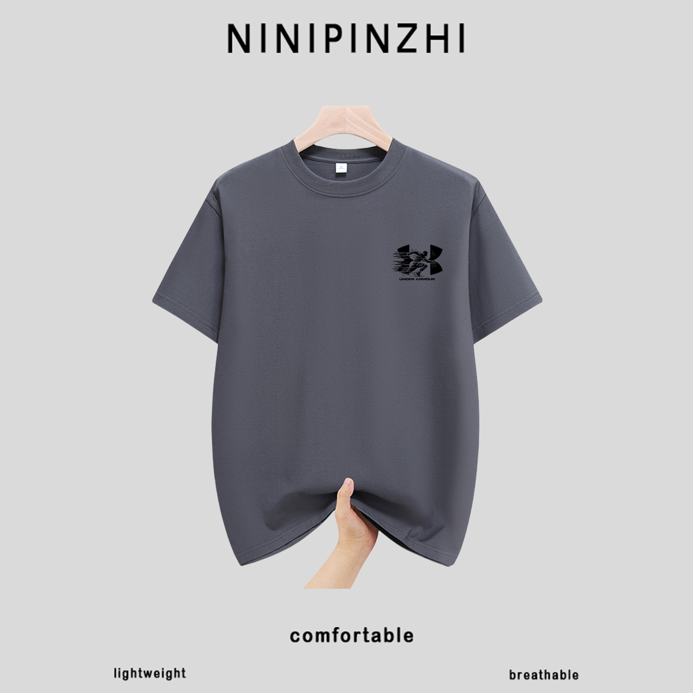 7A抗菌 重磅100%纯棉短袖T恤男女百搭打底衫圆领印花半袖1606