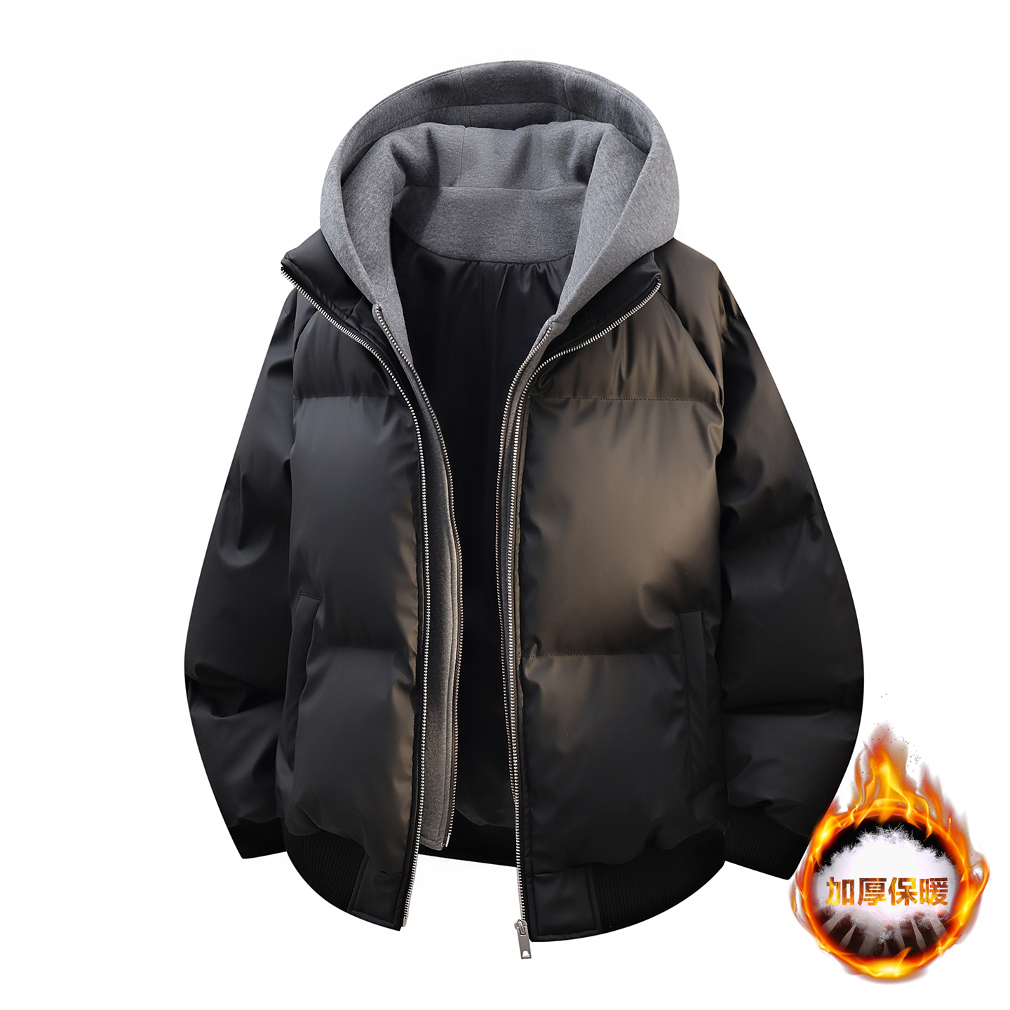 美式重磅假两件棉服外套男冬cleanfit拼接加厚棉衣高街痞帅面包服