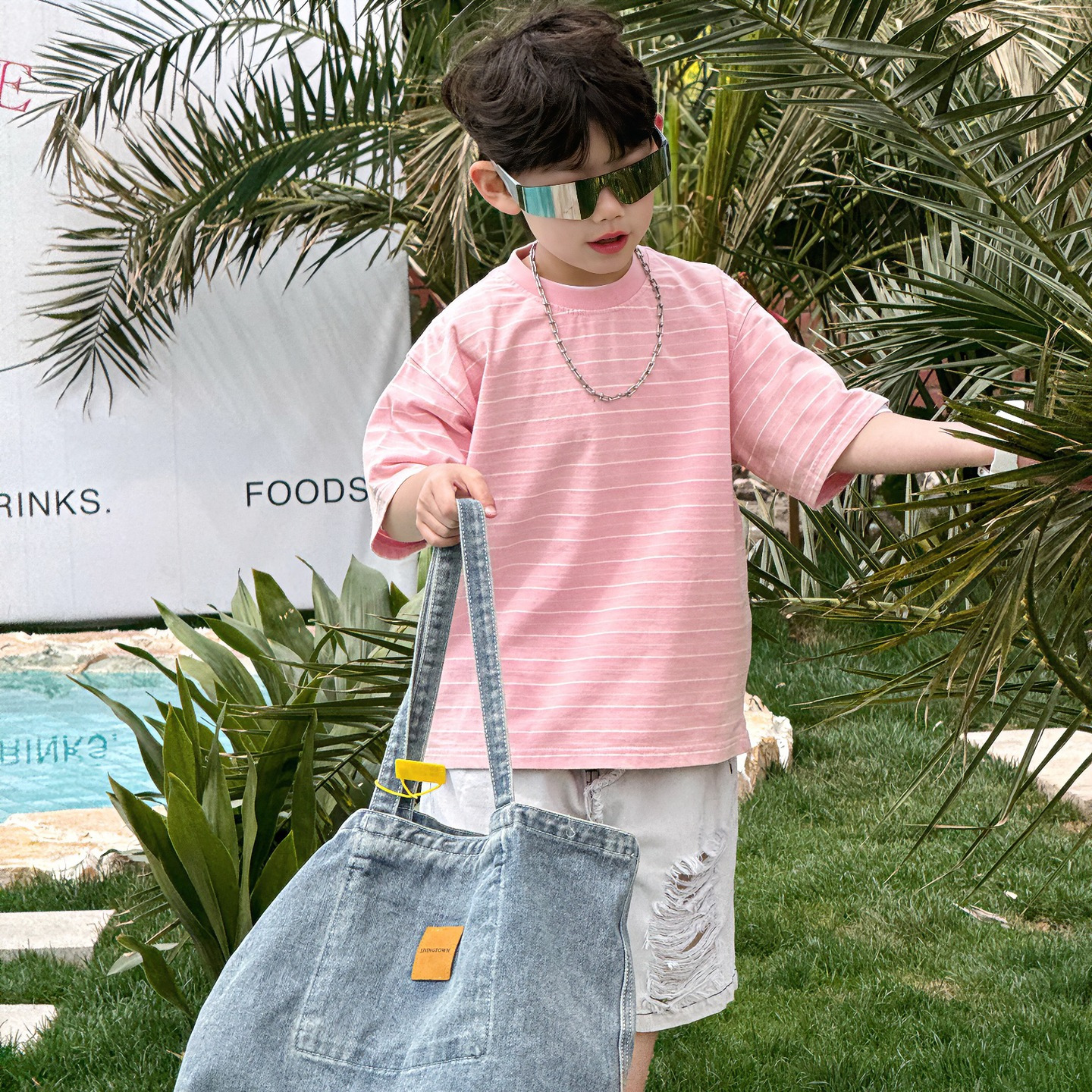 2025夏季新款韩版男童时尚百搭条纹休闲T恤儿童上衣短袖潮