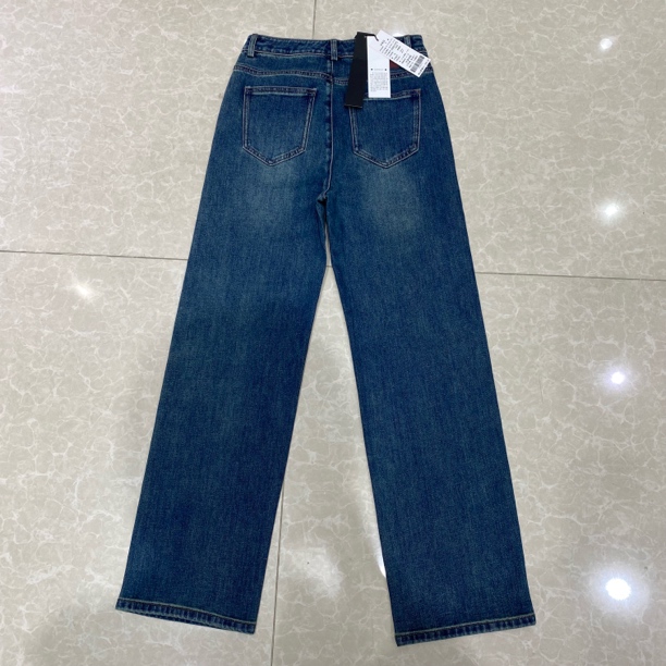 女士秋季高腰显瘦休闲百搭分割时尚窄版弯刀女士直筒牛仔裤5558