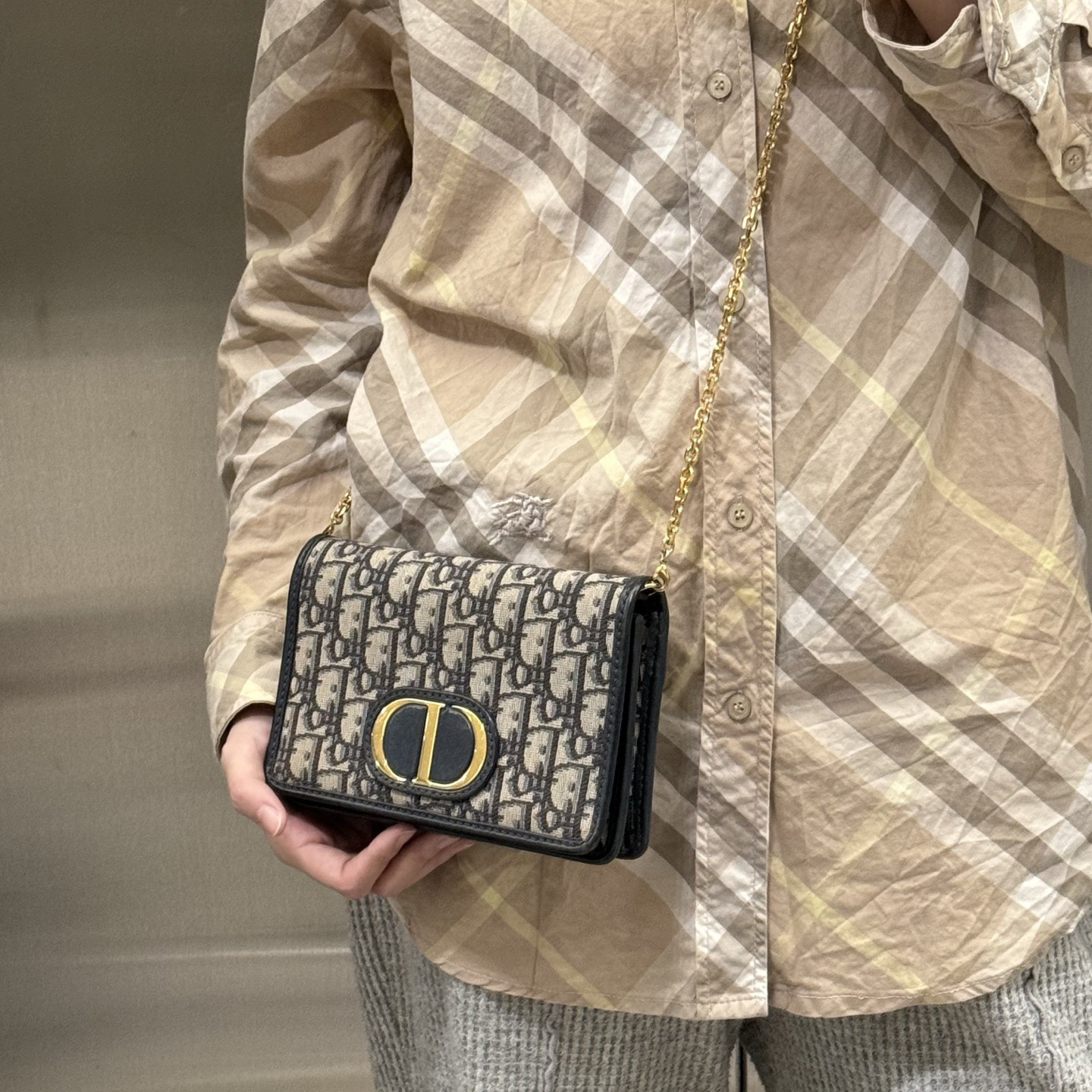 95新 DIOR/迪奥 dior蓝色老花斜挎包链条包