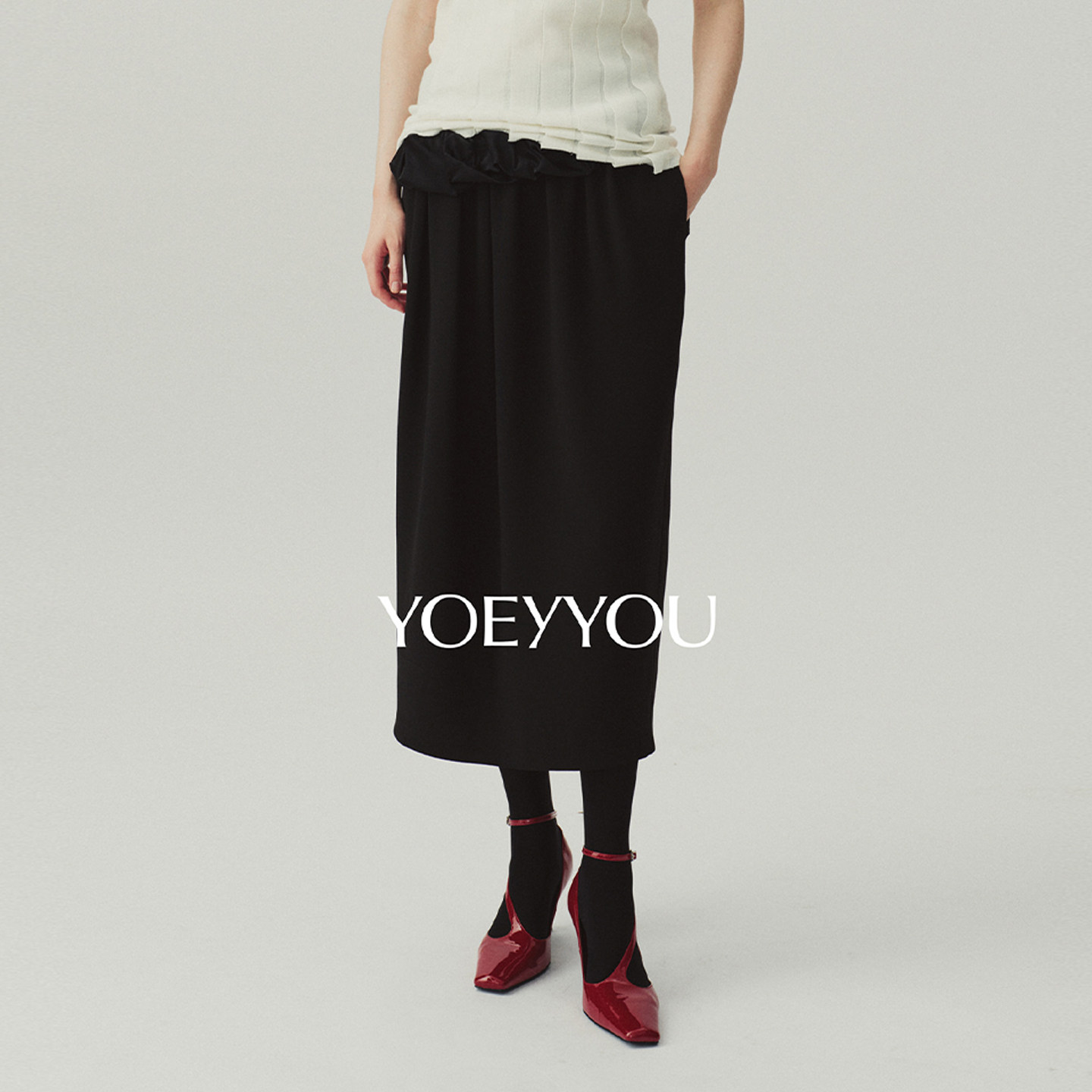 YOEYYOU设计师品牌 褶皱装饰垂坠半裙气质女 DSC买手店 BY6Y04108