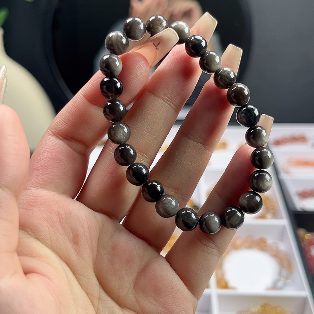 水晶手串未镶嵌银曜石7mm