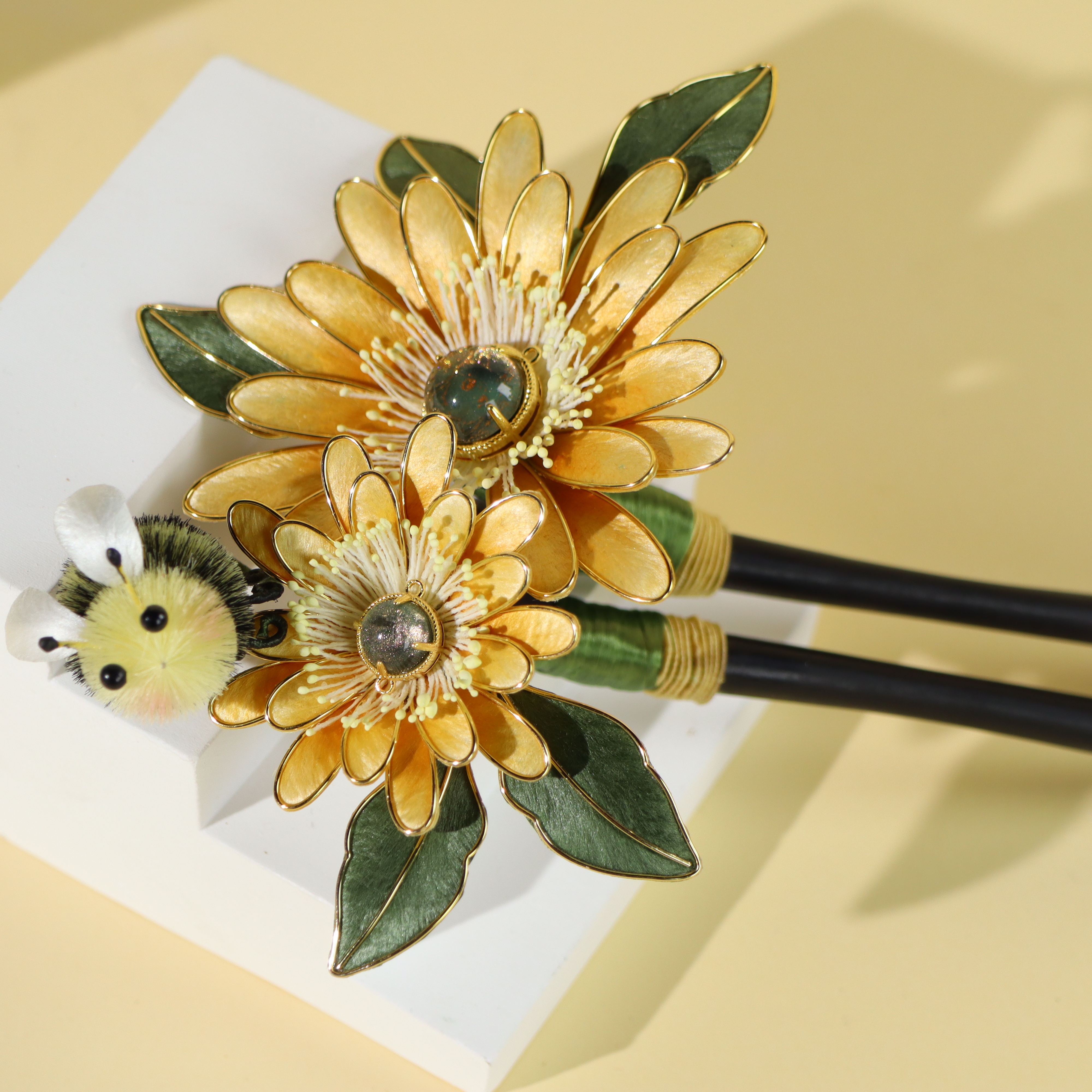 非遗绒花纯手工菊花发钗