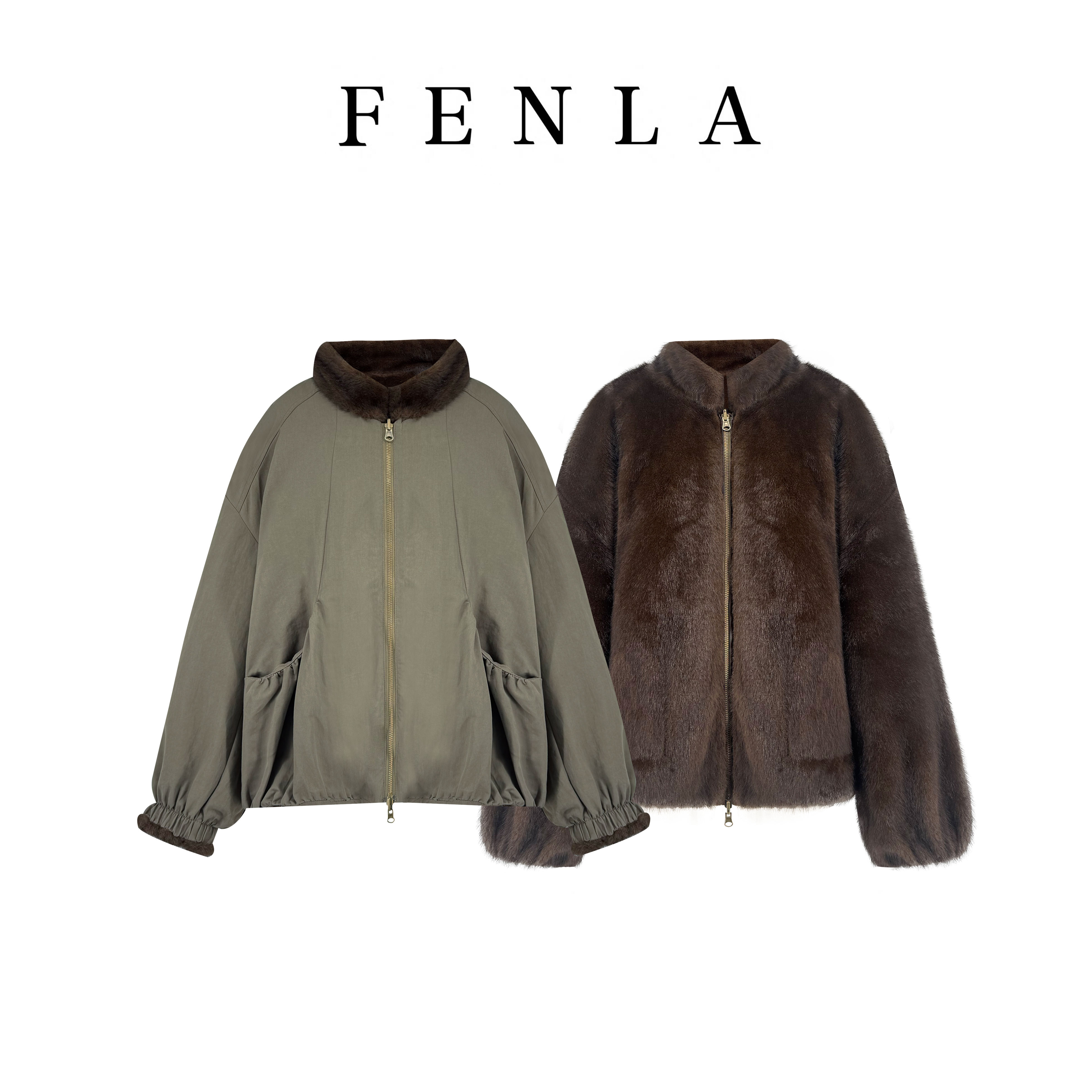 【惠姐私服】巴恩风拼毛毛宽松显瘦百搭立领长袖工装外套  85280