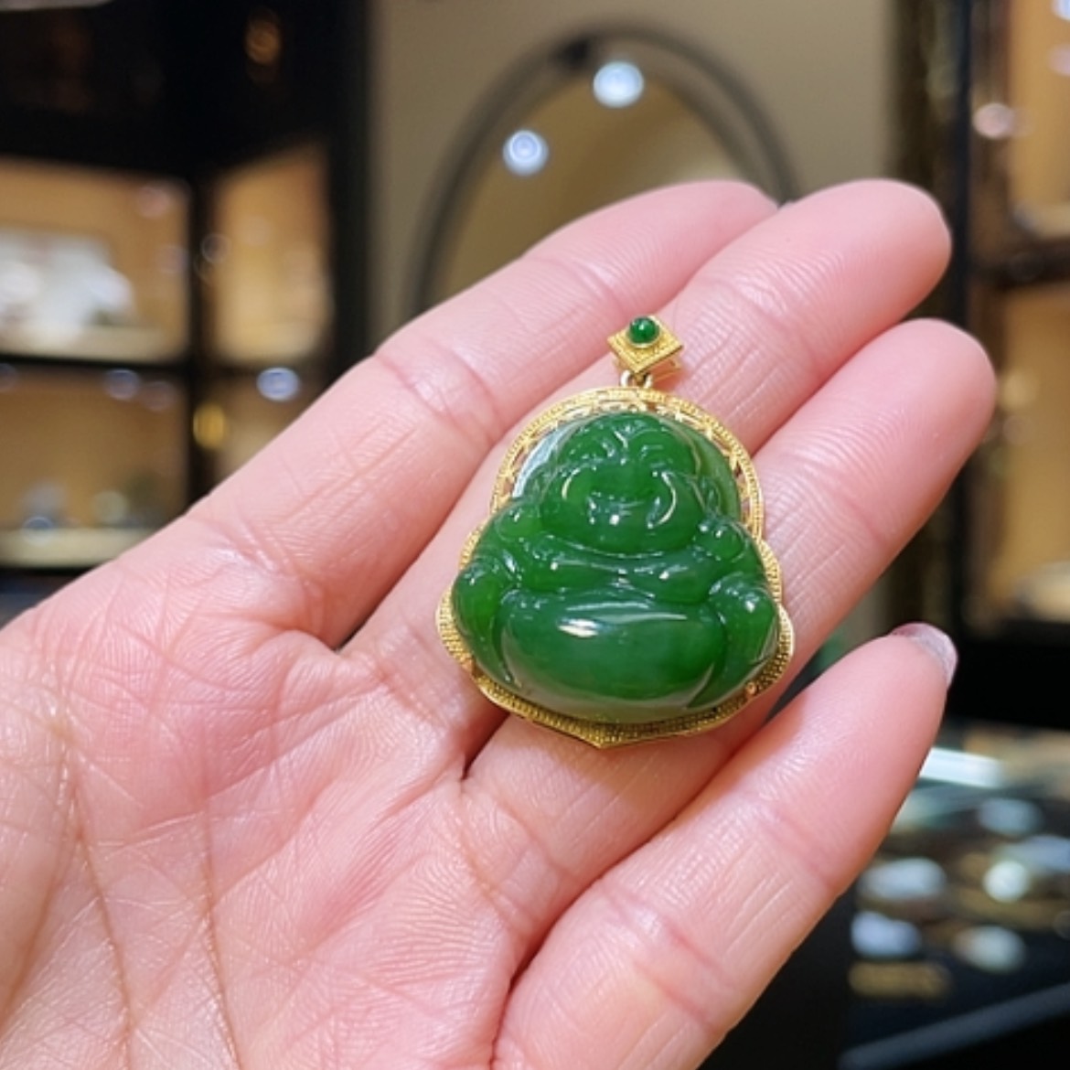 【闪购商品】和田玉颈饰18K金镶嵌佛