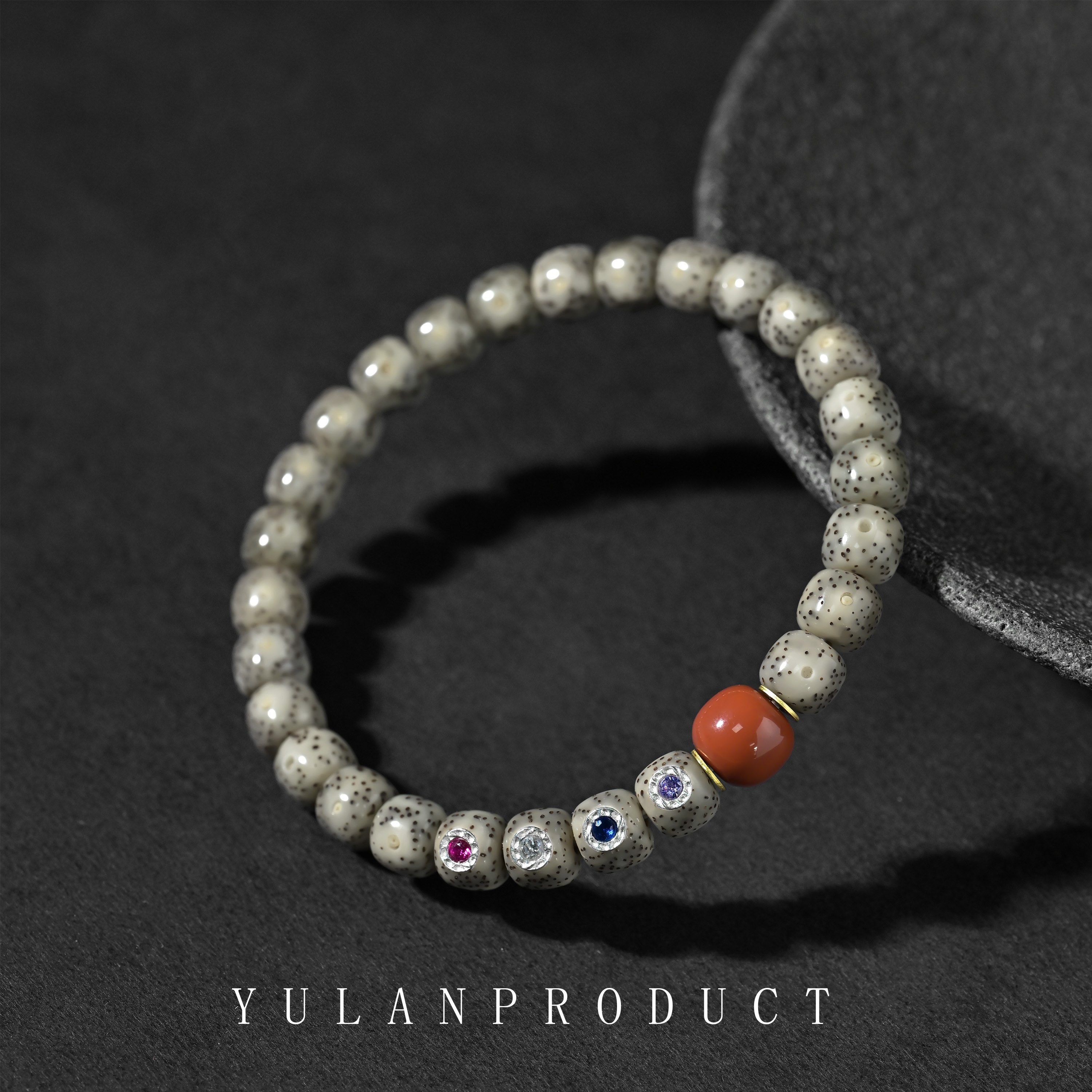 钰澜文玩【小乔】「鸿运当头」手工银镶四钻-冰透料-星月设计款