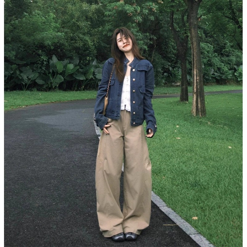 老钱风高级感中古立领牛仔外套秋季新款宽松休闲小香正肩夹克上衣