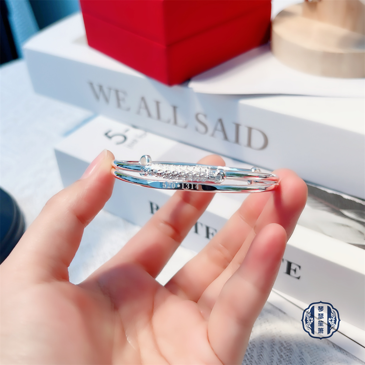 足银手镯 足银9999孔雀520.1314成人推拉手镯时尚