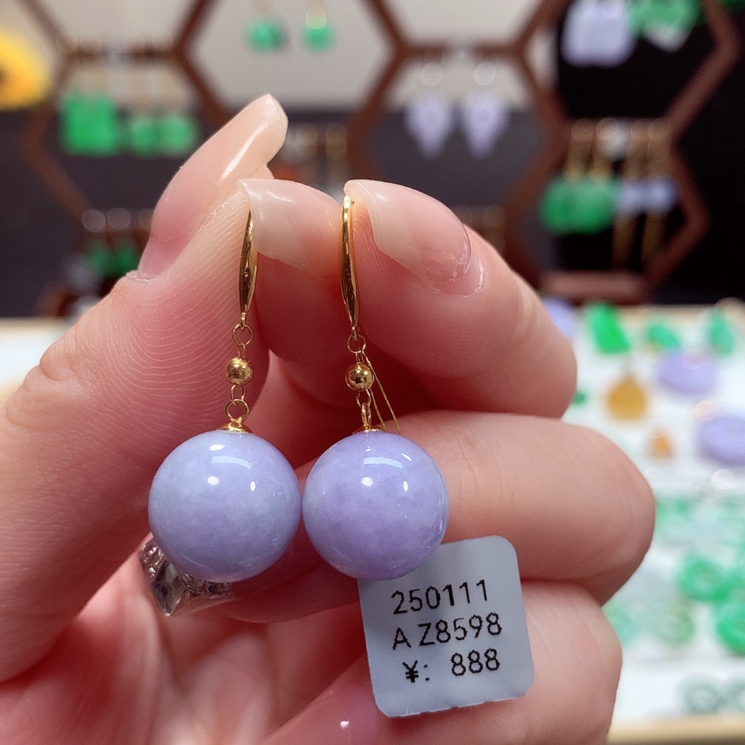 翡翠耳饰18K金镶嵌天然翡翠