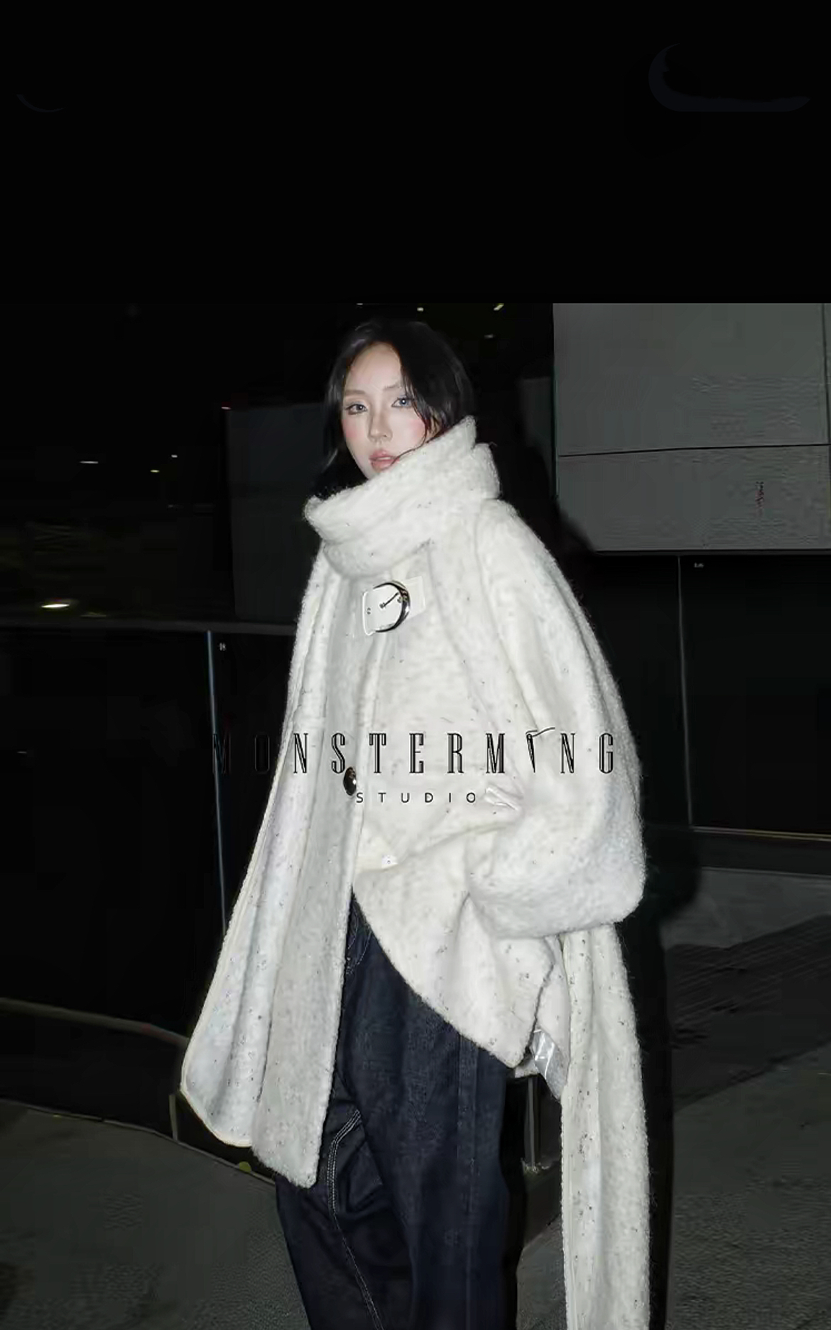 MONSTERMING围巾花纱阔版中长款大衣新款潮牌女装