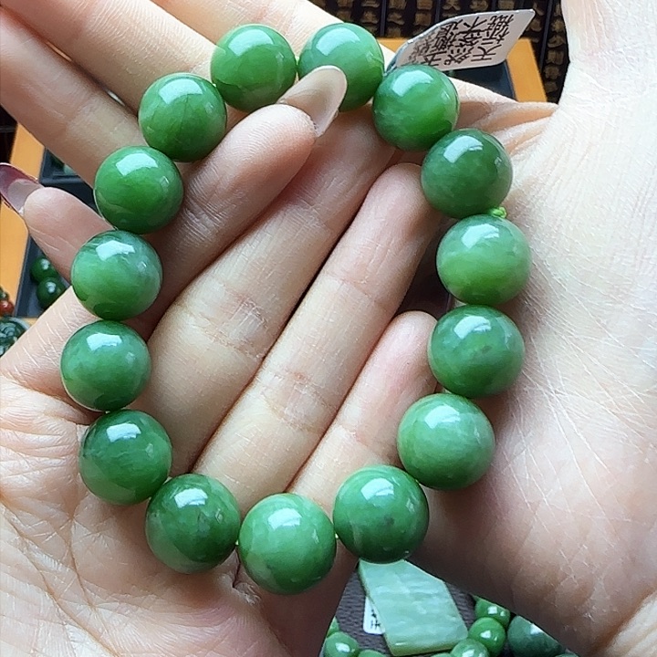 和田玉（碧玉）手串足银镶嵌