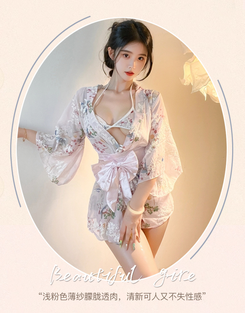 和服长袖睡衣夏季女系绳薄纱演出服聚拢吸湿排汗女大睡衣