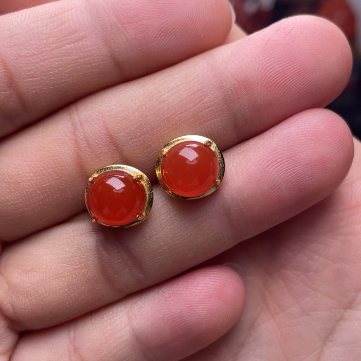 【闪购商品】银S925镶嵌冰粉耳钉南红玛瑙