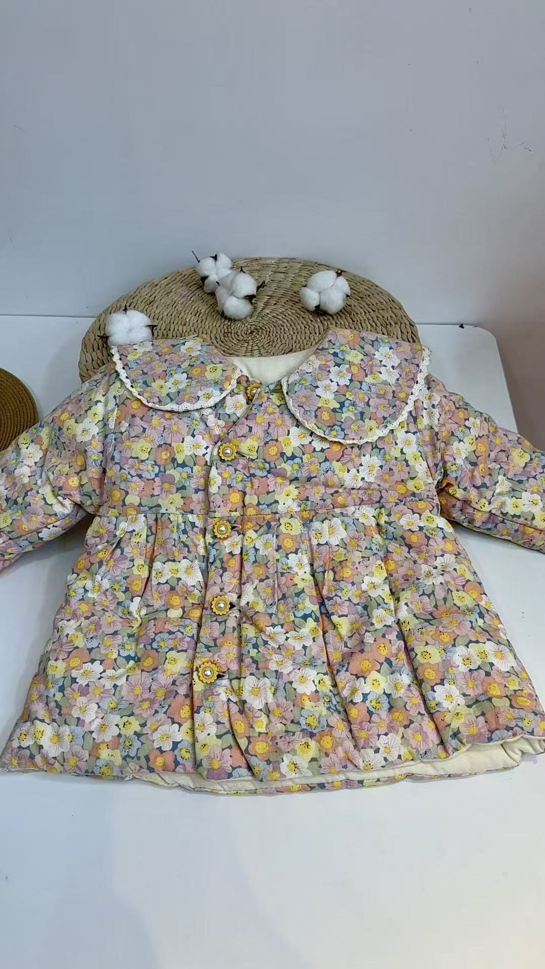 儿童中国风纯手工纯棉花娃娃领上衣中长款棉花裙加厚保暖冬季