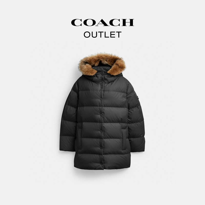 COACH/蔻驰奥莱  聚酯纤维中长款连帽羽绒外套羽绒服