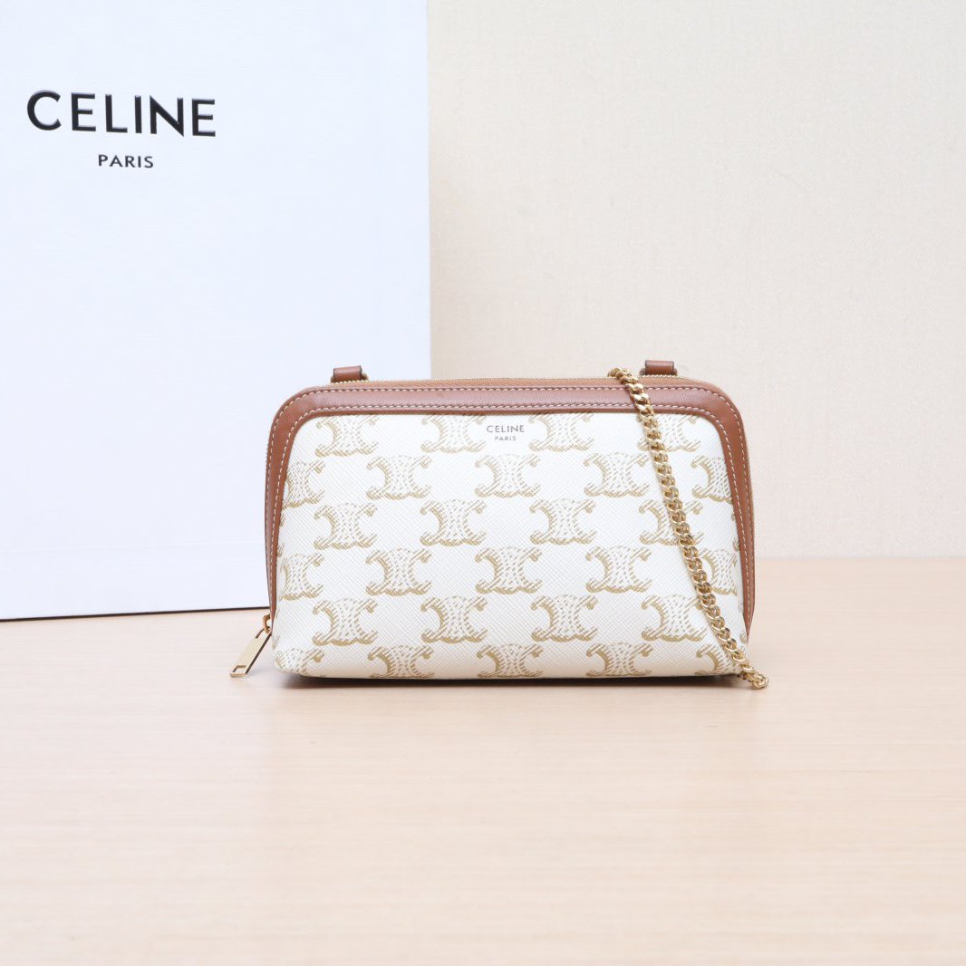 99新 Celine/思琳 小花攀攀凯旋门 标志印花 Canvas 贝壳包 Mini