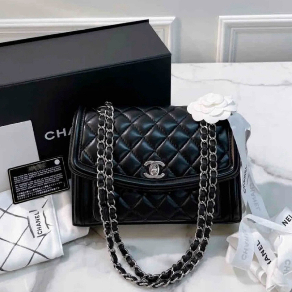 95新 Chanel/香奈儿 Chanel 黑银口盖包小号 25120074-01