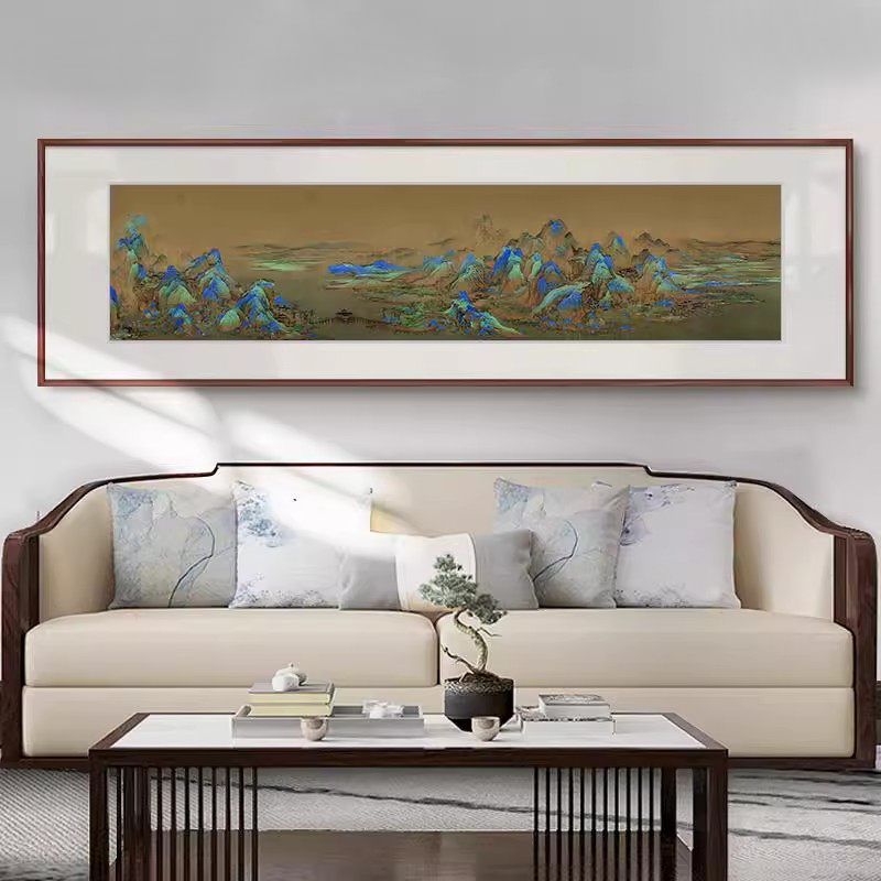 王希孟-千里江山图版画 新中式客厅办公室背景墙装饰画山水画挂画