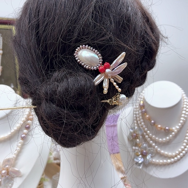 淡水珍珠发饰银S925镶嵌