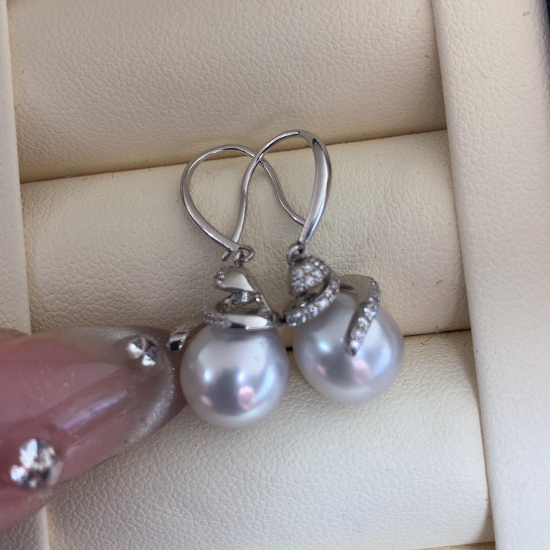 海水珍珠耳饰银S925镶嵌