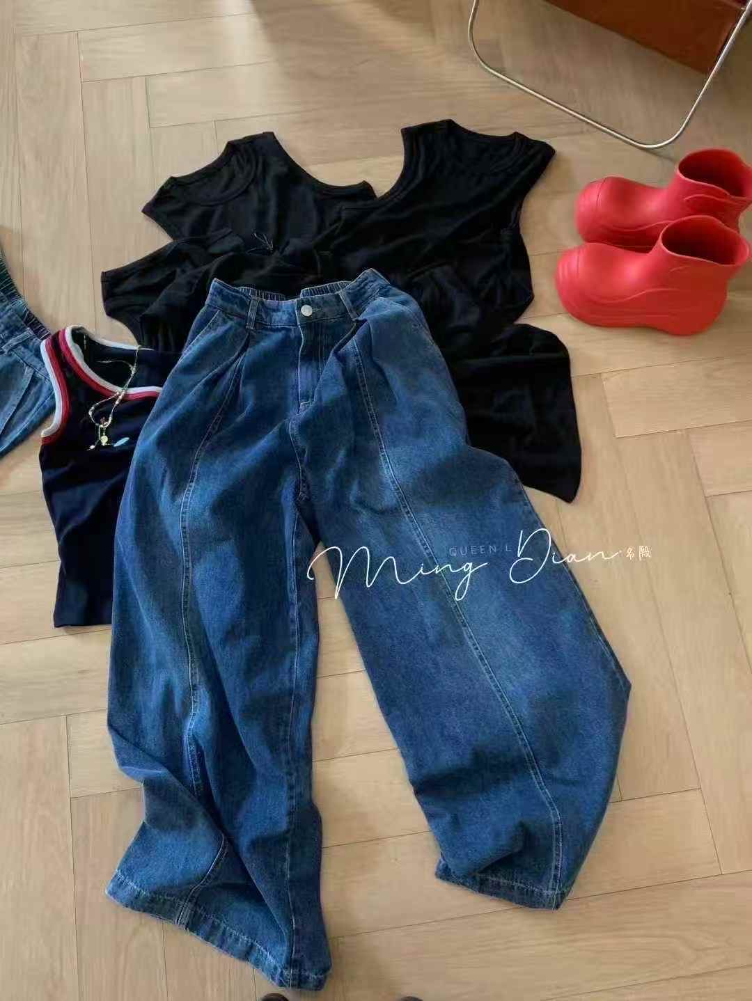 点点家女装夏季大码牛仔裤初秋套装时尚百搭章若楠同款日常穿搭女